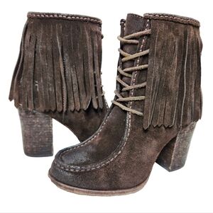 FRYE Parker Fringe Suede Boots Sz 7 Distressed Brown Boho Western 3476658